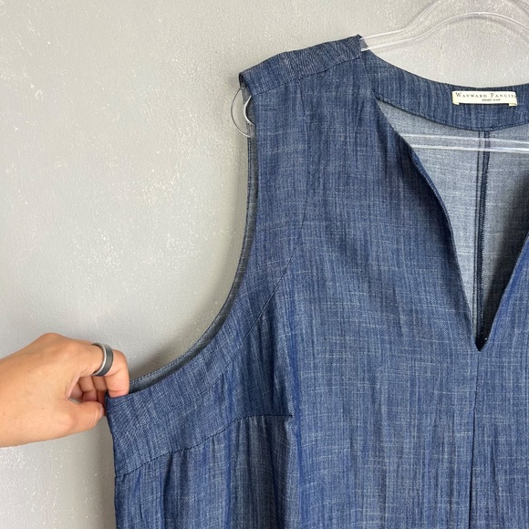 Wayward Fancies Eshakti size 3X maxi dress tier cotton chambray blue sleeveless - Picture 4 of 13
